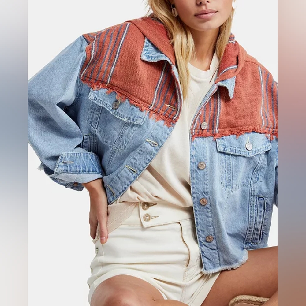 Free People Baja Hooded Denim Jacket Sz XS New without tags